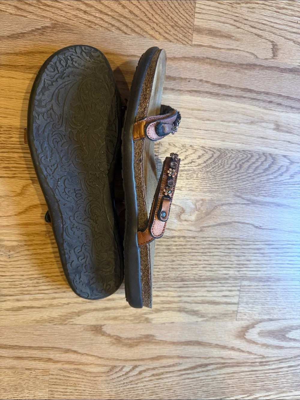 Naot Copper Brown Floral-Stud Double-Strap Slide Sandals